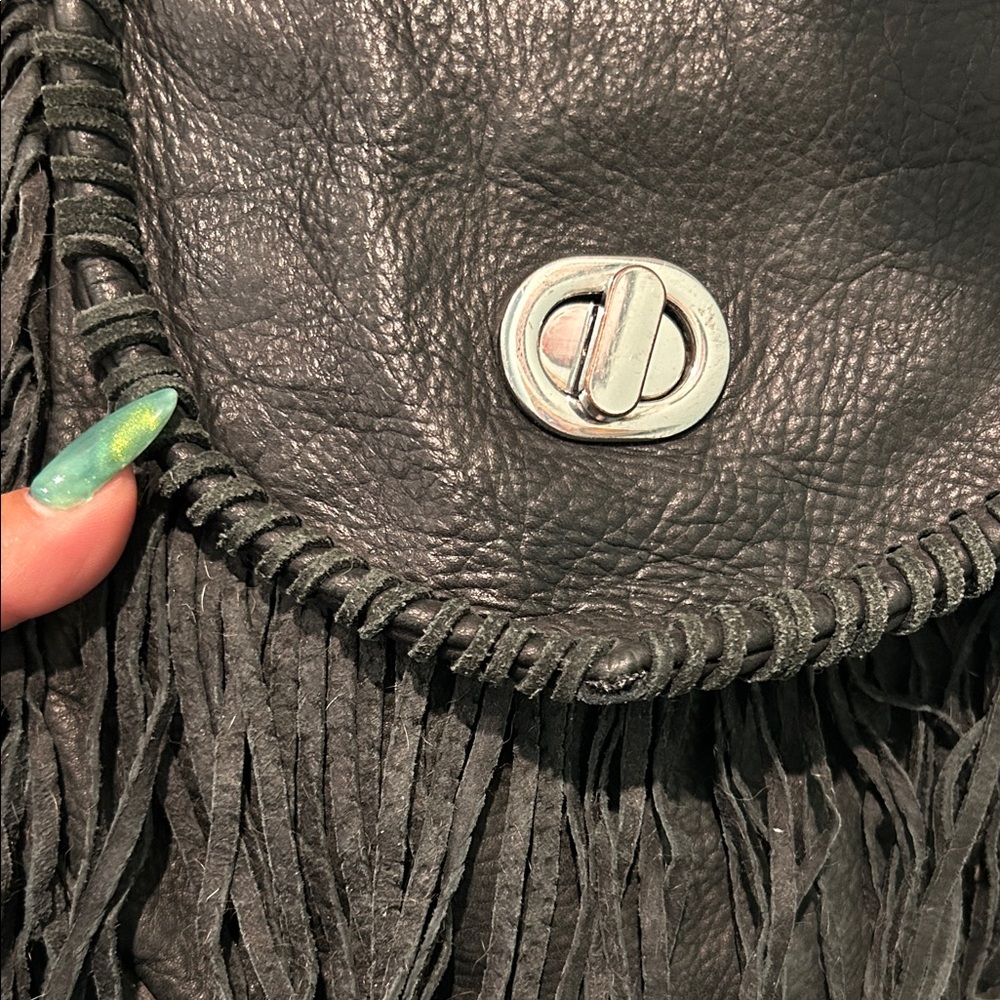 Black Leather Fringe Texan Crossbody Bag - Picture 9 of 15